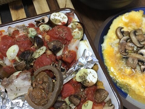 たっぷり野菜と塩漬け豚のオープン焼き